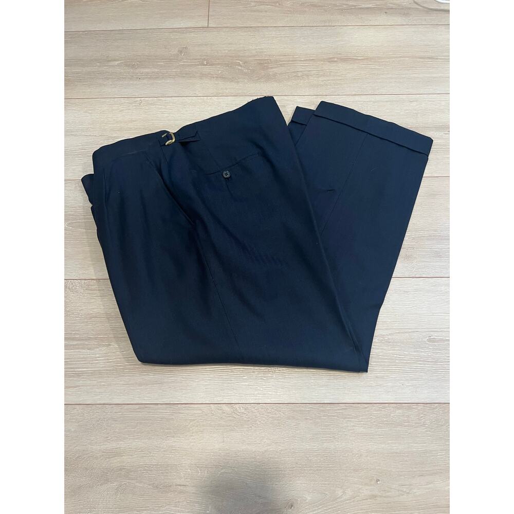 Oxxford Men's Pleated Dress Pants Navy Blue Herringbone Size 36 JP - Picture 2 of 11